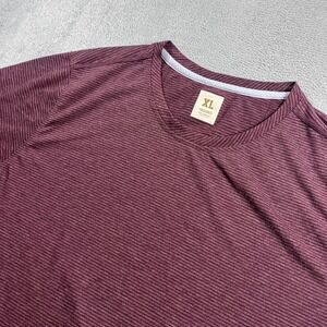 Tracksmith Mens XL Horizon Tee Running Shirt Burgundy Striped Short‎ Sleeve